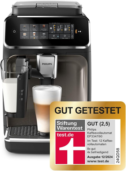 Philips Serie 5500 Kaffeevollautomat (EP5544/50) – LatteGo Milchsystem, 20 heiße und kalte Kaffeespezialitäten, 40% leiser mit SilentBrew, QuickStart, Schwarz/Grau